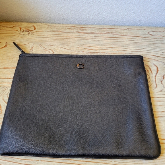 Coach Black Leather Travel, Back To School, Accessory Pouch with Zip Top - Picture 1 of 9